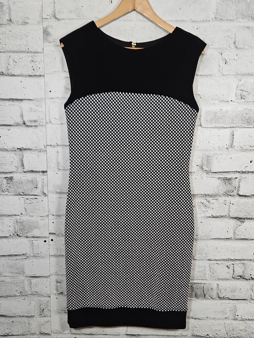 Frank Lyman Polka Dot Sheath Dress Black White Size 12